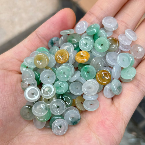 天然翡翠玉石A货冰种9mm三彩平安扣小珠散珠diy耳环手链手绳配件 - 图0
