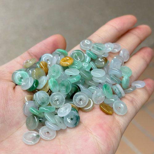 天然翡翠玉石A货冰种9mm三彩平安扣小珠散珠diy耳环手链手绳配件 - 图2
