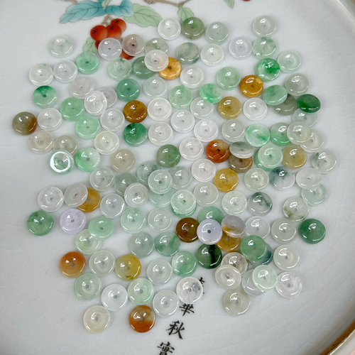 天然翡翠玉石A货冰种9mm三彩平安扣小珠散珠diy耳环手链手绳配件 - 图1