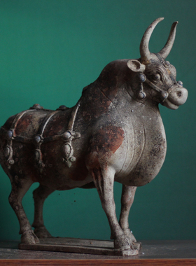 南北朝早期文化陶牛北魏北齐彩绘牛牦牛仿古动物博古架摆件摆设