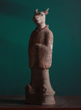 汉代仿古彩绘陶器十二生肖俑摆件