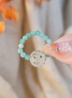 新中式复古扎基拉拇戒指女设计感冷淡风个性串珠食指戒百搭通勤