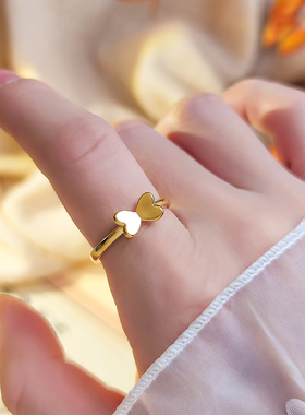 复古宫廷风蝴蝶结食指戒可爱闺蜜戒指叠戴古法沙金开口可调节指环