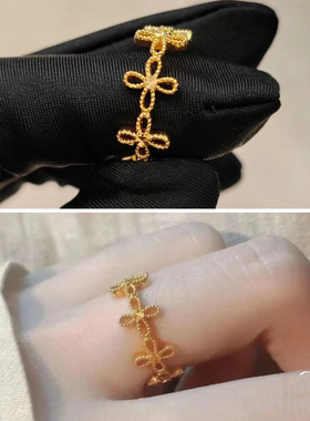 周大福镂空满圈小花朵戒指