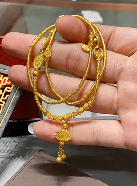 周大福莲花如意祥云足金黄金项链