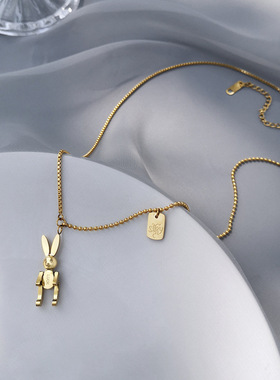 金色兔子项链女不掉色长款毛衣链