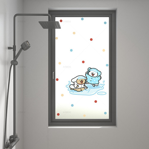 卡通厨房卫生间淋浴房窗户防偷窥贴纸透光不透明磨砂静电玻璃贴膜 - 图1