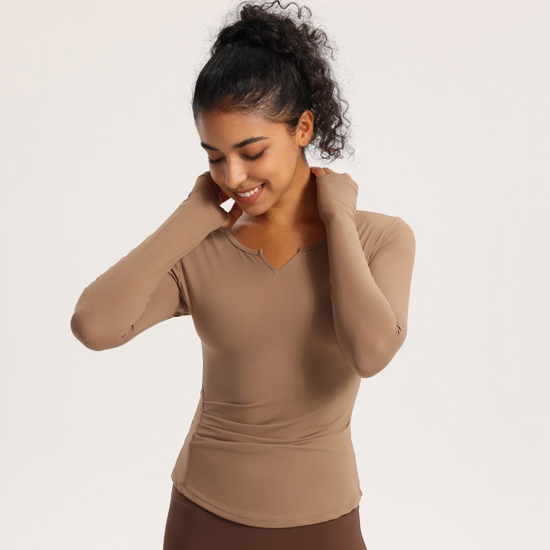 7A抗菌带胸垫一体瑜珈上衣速干健身女运动服透气褶皱修身长袖T恤,淘宝优惠券,粉丝福利购,淘宝优惠卷
