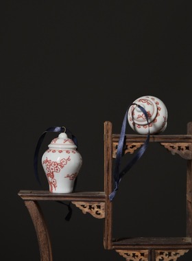 现代陶瓷工艺品摆件釉里红吊瓶家居房间装饰品创意将军罐摆件