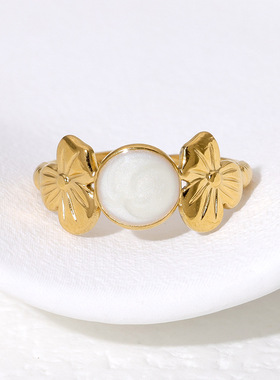 欧美ins风流行不锈钢戒指开口时尚花朵滴油不掉色钛钢指环手饰品