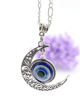 土耳其蓝色眼睛项链 合金月亮项链evieye吊坠饰品时尚