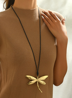 女士时尚吊坠项链复古波西米亚风毛衣链蜻蜓合金吊坠质小众新款