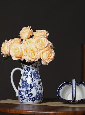 陶瓷器创意花瓶摆件中式家居青花瓷摆件客厅电视柜装摆件装饰品