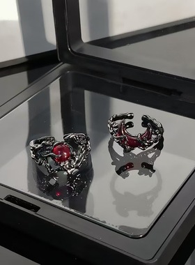 新品暗黑风血月时尚复古不规则缠绕戒指  小众设计感开口指环