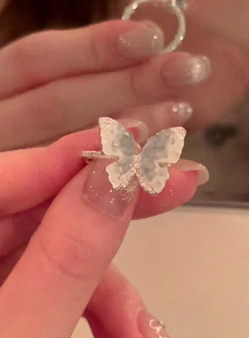 度假风渐变人造蓝晶款蝴蝶戒指ins简约感指环公主风手饰