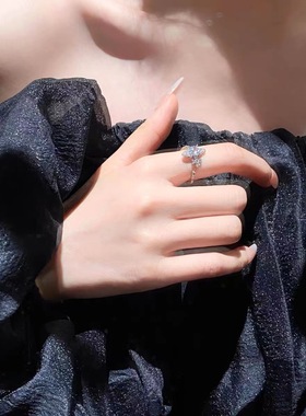 土星戒指锆石字母镂空几何镶钻星球小众设计开口戒指环