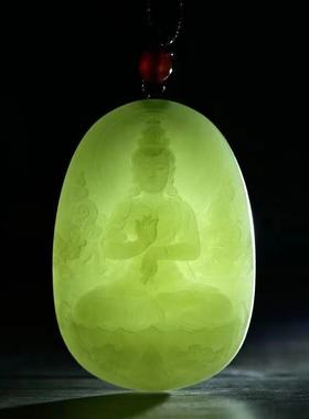 阿富汗色坐莲观音吊坠青白色玉石观音男款玉石挂件玉佩饰品