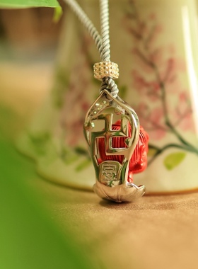 一生安朱砂宝宝本命佛吊坠纯银镶嵌本命年孩子学生生肖守护神项链