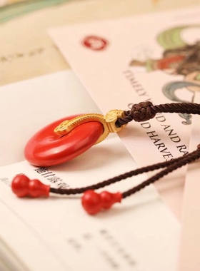 一生安朱砂如意扣吊坠项链925纯银镶嵌平安扣女本命年中国风禅意