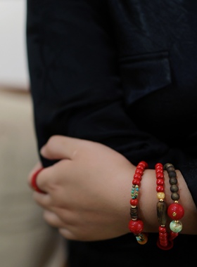 灵火灵云原创真朱砂山鬼花钱手链奇楠沉香新中式高端平安礼物灵丹