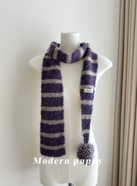 2026早秋韩版条纹带球围巾女保暖
