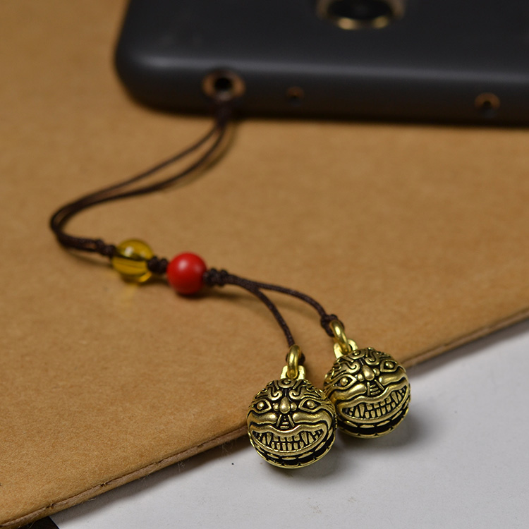 纯铜黄铜小虎头铃铛护主宝宝压惊男女手机链钥匙扣红绳吊坠配件 - 图2