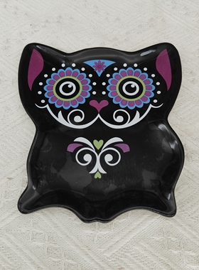 外贸出口陶瓷盘子万圣节南瓜盘子猫头鹰盘子创意个性盘子摆件