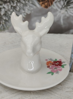 外贸出口陶瓷麋鹿首饰盘收纳盘家居装饰摆件