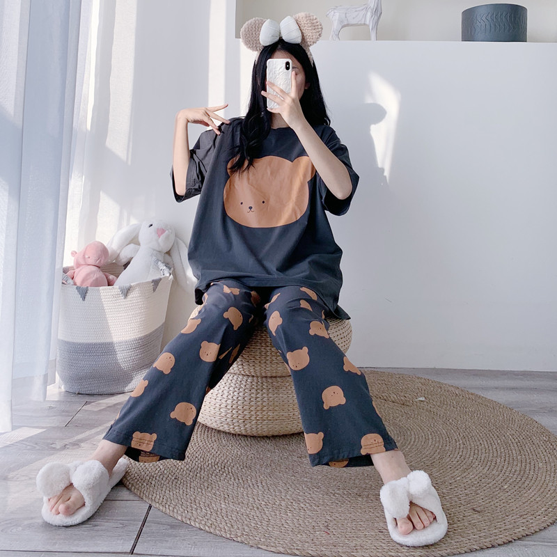 短袖长裤情侣纯棉卡通睡衣春夏大码两件套简约胖mm男女宽松家居服,淘宝优惠券,粉丝福利购,淘宝优惠卷