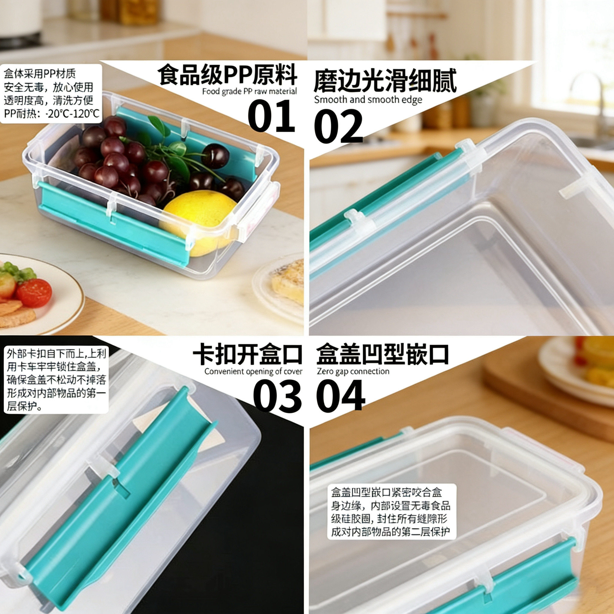 冰箱冷藏收纳盒食品级保鲜盒带盖厨房透明密封双扣塑料大容量胶盒,淘宝优惠券,粉丝福利购,淘宝优惠卷