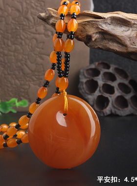 复古老蜜蜡吊坠长款项链平安牌