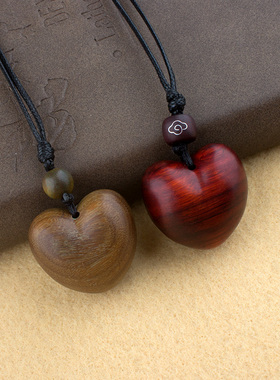 复古檀木爱心毛衣链木质吊坠