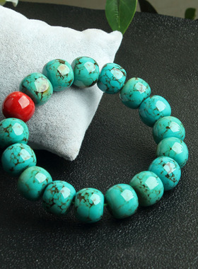 天然原矿高瓷绿松石手串网花铁线文玩手链乌兰花圆珠单圈男女饰品