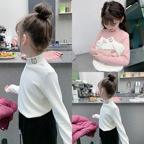 Girl gush bottom-shirt 2023 winter clothing new childrens duvet small baby foreign gas semi-high collar thickened blouses