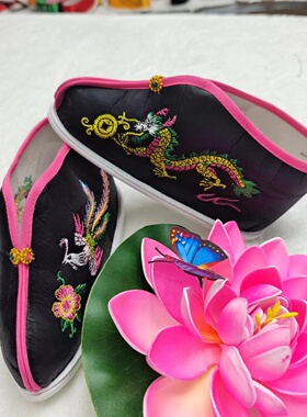 凤云飞缎布鞋供奉鞋龙凤绣花鞋