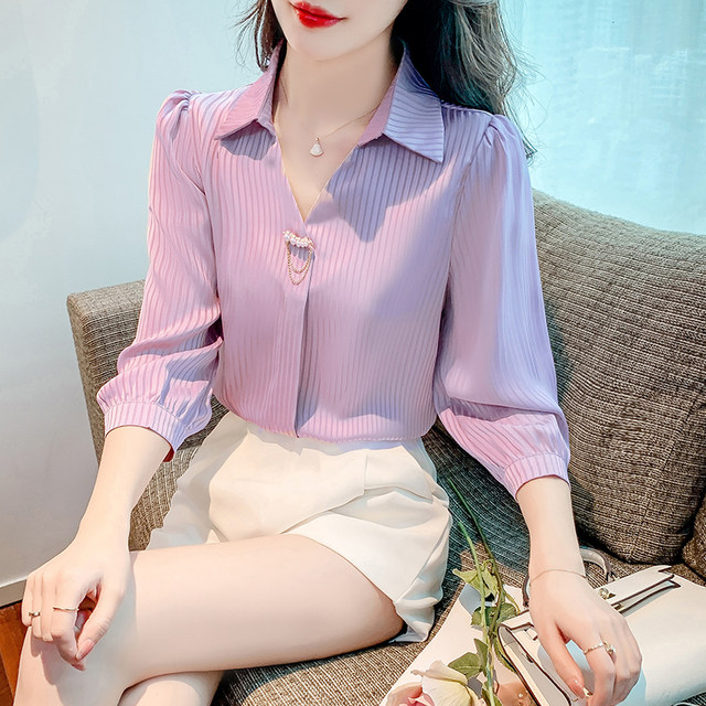 ເສື້ອຢືດ chiffon ສູງແຂນສາມສ່ວນຂອງແມ່ຍິງ