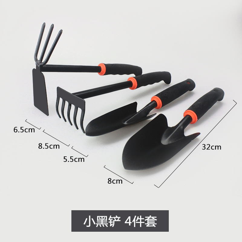 小型黑铲四件套园艺赶海工具翻土种植树铲子耙子大号铁锹锄头种花-图2