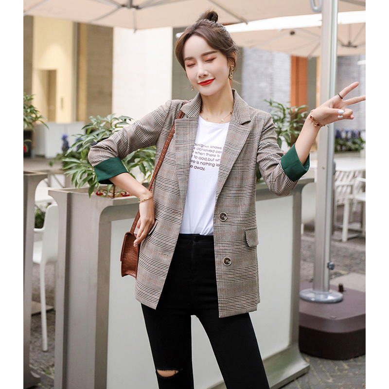 休闲格子外套英伦风2020春秋小西服 梦蝶婷服饰西装