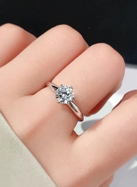 仿真钻石戒指一克拉925纯银六爪
