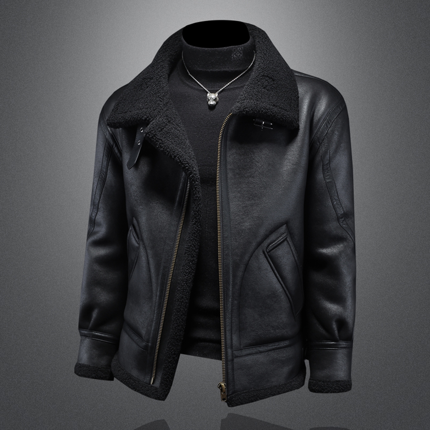 皮毛一体男士冬季大码加绒加厚皮衣短款机车服皮袄男装羊羔毛外套 - 图2
