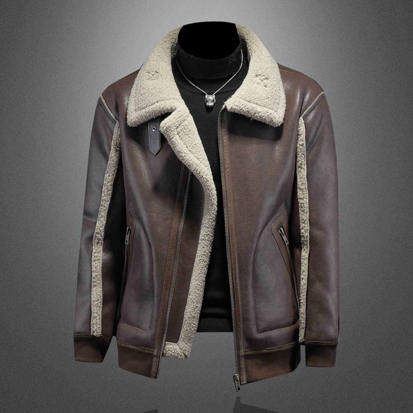 皮毛一体男士冬季加绒加厚皮衣短款机车服皮袄男装夹克羊羔毛外套,淘宝优惠券,粉丝福利购,淘宝优惠卷