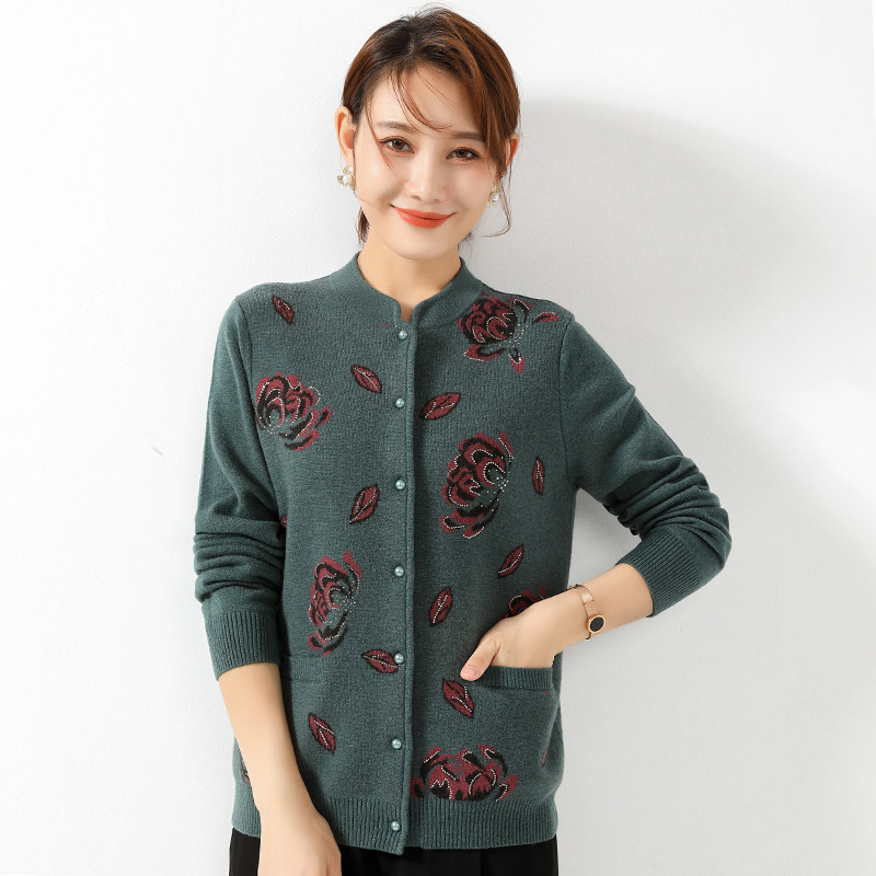 春竹2021冬新款奶奶开衫外套羊毛衫 春竹徕铼中老年女装