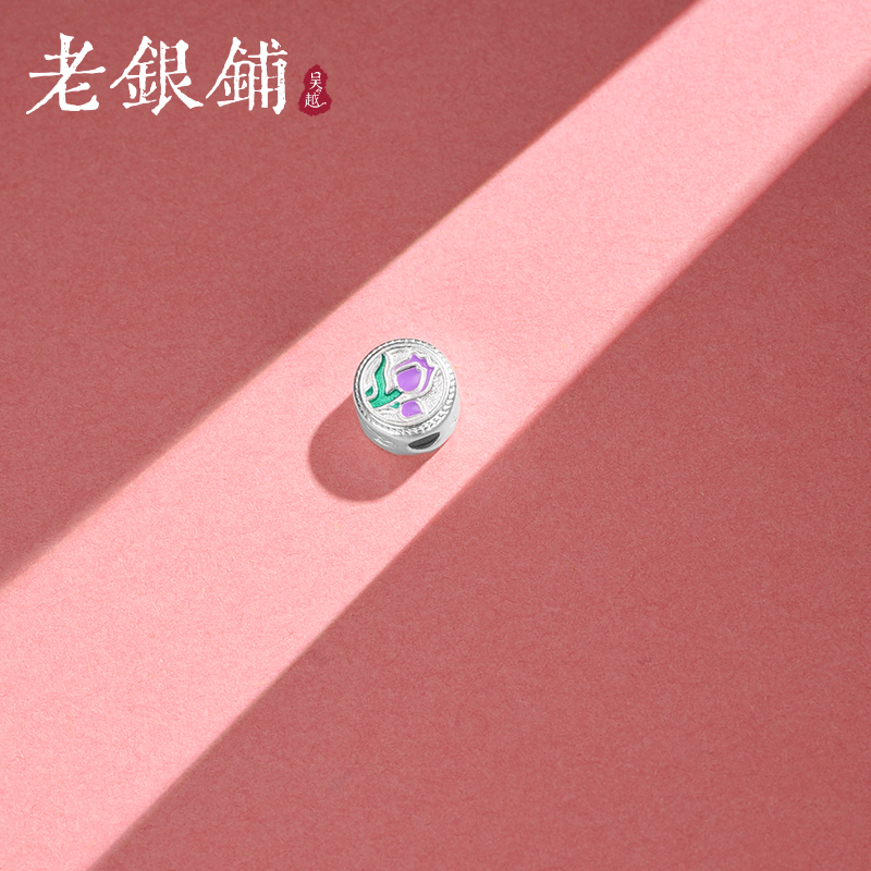 吴越老银铺足银999 莫奈花园配件精致可爱红绳手链配件配饰百搭 - 图0