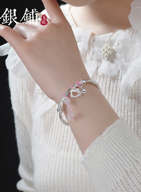 吴越老银铺999足银可爱猫手镯