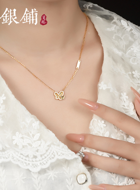 S925银蝴蝶项链女小众设计感
