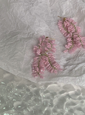 杨柳流苏耳环小众串珠粉色耳坠