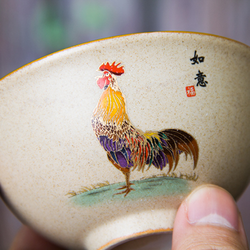 Ceramic Rooster tea cup large cup personal cup hand-painted household tea cup Master Cup coarse ceramic Kung Fu tea set single cup