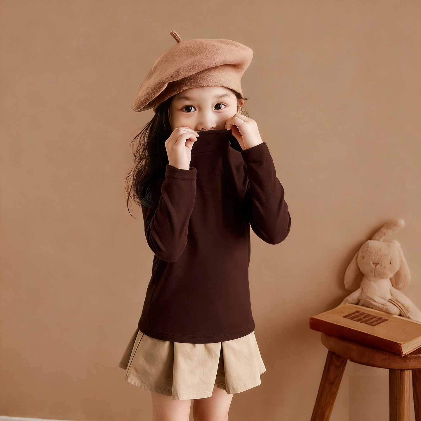 儿童韩版德绒上衣2025新款女童秋冬百搭长袖T恤半高领甜美打底衫,淘宝优惠券,粉丝福利购,淘宝优惠卷