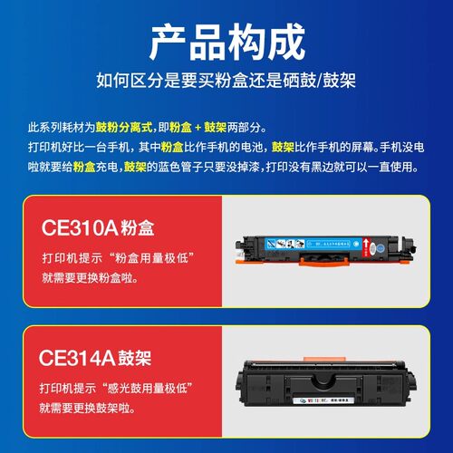 适用惠普CP1025粉盒M176n M177fw硒鼓M175nw 275mfp M175A墨盒CP1025nw hp1025 hp126a CE310A打印机墨粉盒 - 图1