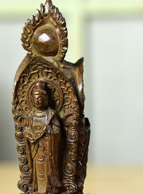 大势至菩萨西方三圣站像摆件纯铜